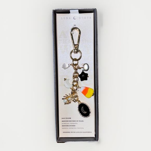 Luna Norte Bag Charm Key Ring Halloween Ghost Cat Candy Corn Spider Moon Star - Picture 1 of 2